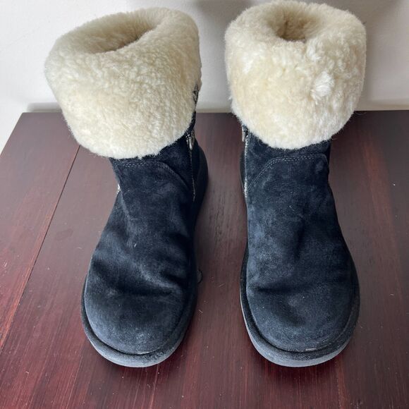 UGG Metro Tas Suede Ankle Boot Sz 8 Black Boho Sheepskin Sherpa Lined Winter - Picture 7 of 9